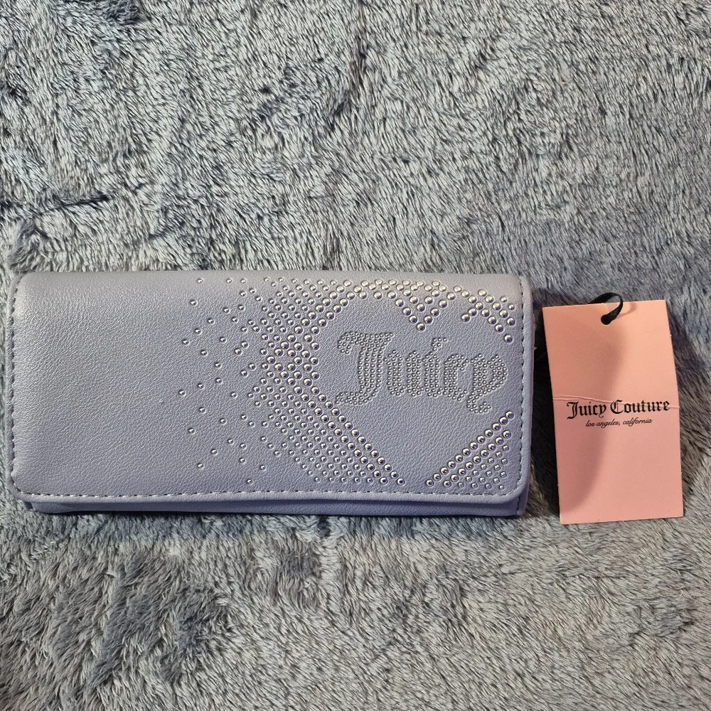 Juicy Couture Slate Blue Lovely Day Flap Clutch with Textured Design